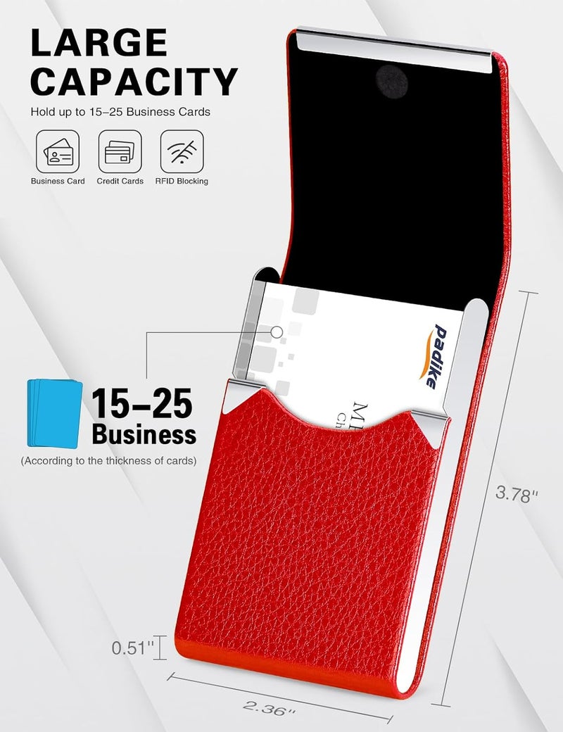 Padike Leather Business Card Holder for Women Leather Stainless Steel Business Card Case with Magnetic Shut (Red) - Image 4