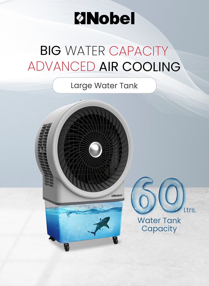 Nobel Air Cooler 60 Liters Capacity, 3 Wind Speeds, Horizontal & Vertical Oscillation, Pump Protection, Automatic Refilling, Powerful Cooling 60 L NAC1111 Grey - Image 4