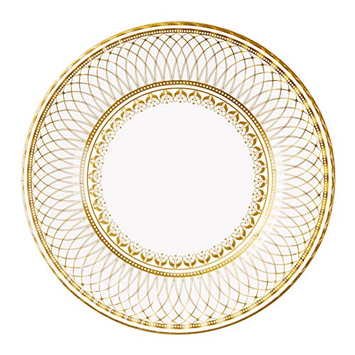 Talking Tables زينة حفلات توكينغ تيبلز الذهبية | أطباق ورقية ذهبية | أطباق بيضاء وذهبية | رائعة لحفلات الزفاف، ودش العروس، وعيد الميلاد وزينة عيد الميلاد - Image 1