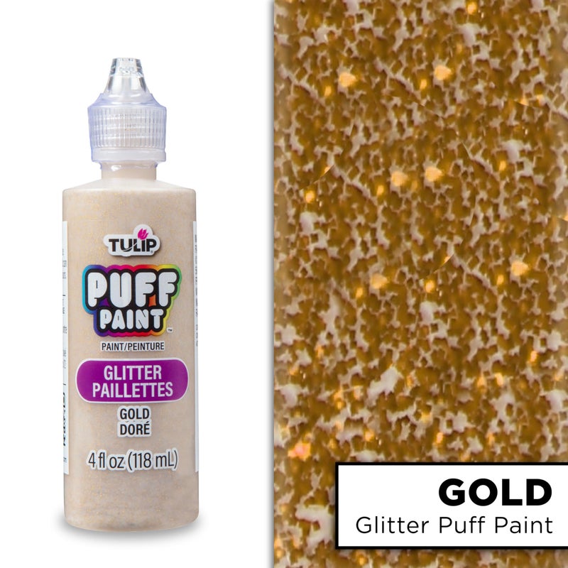 Tulip Puff Fabric Paint, Permanent Craft Paint for Clothes, DIY Projects, Notoxic, 4 fl oz, Glitter Gold - Image 2