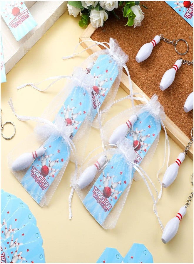 Remuuly 24 Pack Bowling Party Favors, Include Plastic Bowling Pins Keychain Sport Keychain with White Organza Bags and Thank You Tag for Bowling Party Favors, Team Sports Souvenir, Gifts for Athletes - Image 3