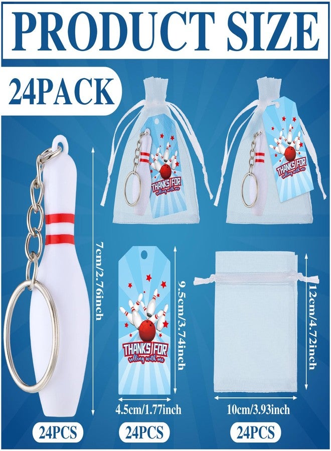 Remuuly 24 Pack Bowling Party Favors, Include Plastic Bowling Pins Keychain Sport Keychain with White Organza Bags and Thank You Tag for Bowling Party Favors, Team Sports Souvenir, Gifts for Athletes - Image 4