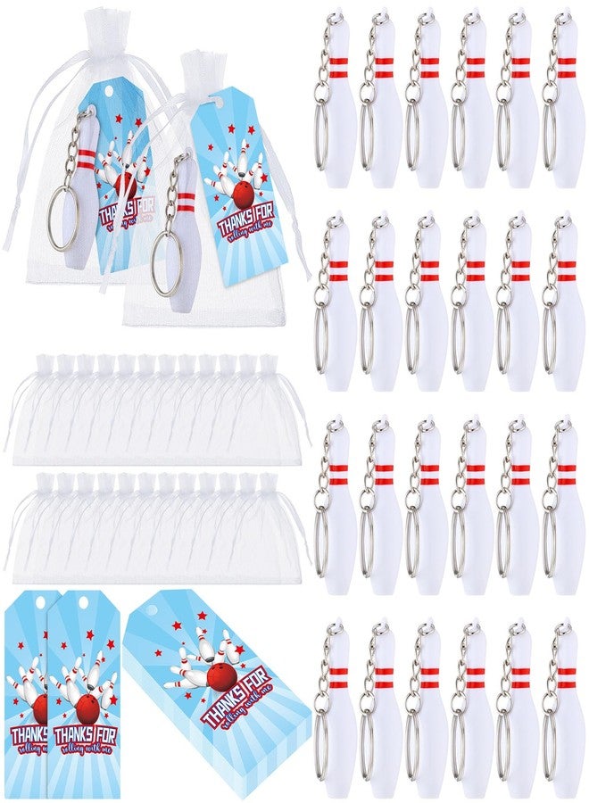 Remuuly 24 Pack Bowling Party Favors, Include Plastic Bowling Pins Keychain Sport Keychain with White Organza Bags and Thank You Tag for Bowling Party Favors, Team Sports Souvenir, Gifts for Athletes - Image 2