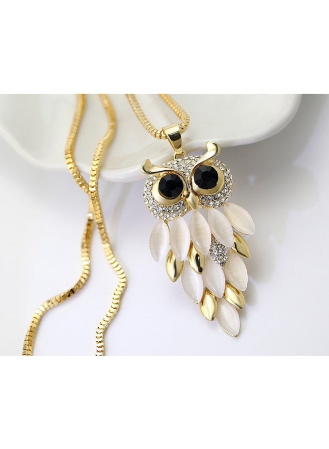 NIBEMINENT European and American Style Long Owl Sweater Necklace