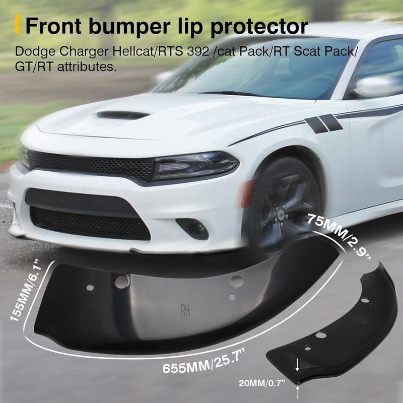 HTRACING Front Bumper Lip Splitter Protector Compatible with Charger SRT Hellcat/SRT 392/Scat Pack/RT Scat Pack/GT/RT 2015-2021, Black - Image 3