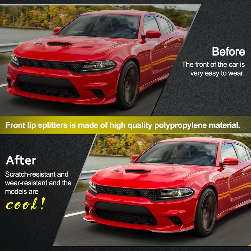 HTRACING Front Bumper Lip Splitter Protector Compatible with Charger SRT Hellcat/SRT 392/Scat Pack/RT Scat Pack/GT/RT 2015-2021, Black - Image 2