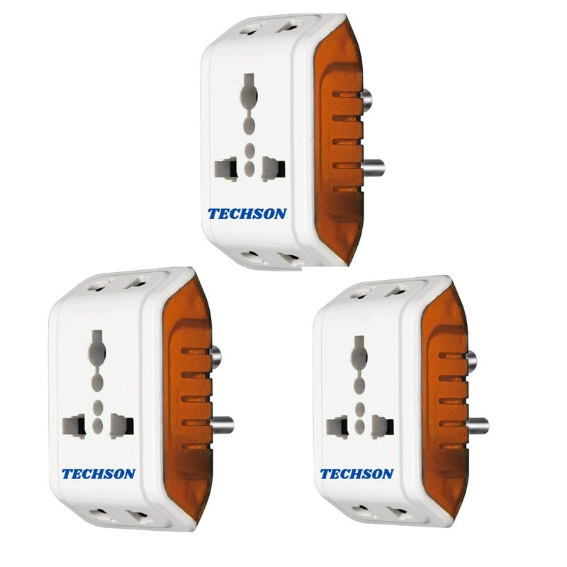 TECHSON TECHSON 6A 3 Pin Multi Plug Socket Travel Adapter with Universal Socket 3 Pin Multi Plug Extension Socket Pack of3 White Red  - Image 1