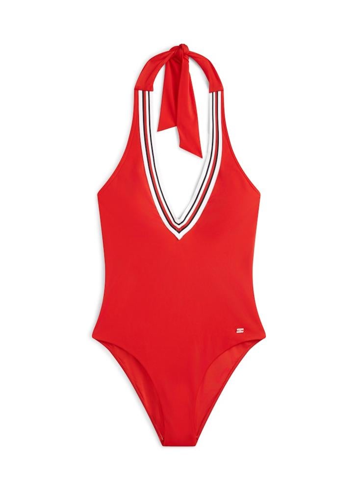 TOMMY HILFIGER Global Stripe Plunge Halterneck Swimsuit - Image 5