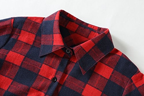 olrain Womens Plaids V Neck Long Sleeve Irregular Hem Casual Shirt Dress (Large, Nred) - Image 2