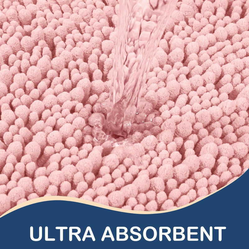 Arotive Luxury Chenille Bathroom Rug Mat  Extra Soft Thick Absorbent Shaggy Bath Rugs  Non-Slip Machine Wash Dry Plush Bath Runner Mats for Bathroom  Shower  and Tub (54""x24""  Pink) - Image 2
