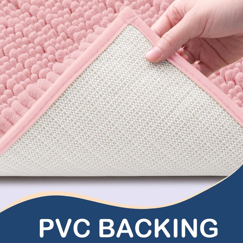 Arotive Luxury Chenille Bathroom Rug Mat  Extra Soft Thick Absorbent Shaggy Bath Rugs  Non-Slip Machine Wash Dry Plush Bath Runner Mats for Bathroom  Shower  and Tub (54""x24""  Pink) - Image 3