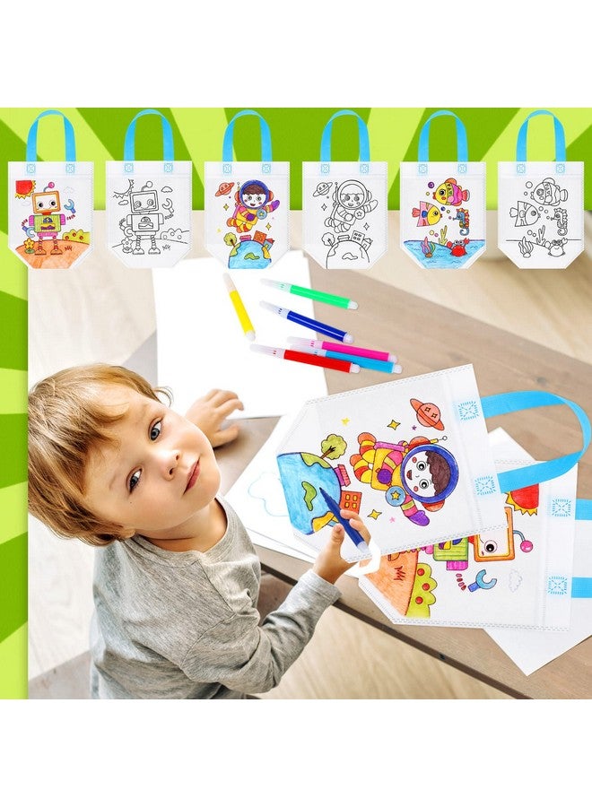 Chunful Cute Coloring Goodie Bags Reusable Cartoon Coloring Party Favor Tote Bags Non Woven Coloring Totes With Colorful Markers For Kids Birthday Art Party Favor Diy Crafts Supplies (48 Pieces)  - Image 4