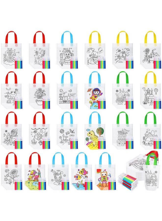 Chunful Cute Coloring Goodie Bags Reusable Cartoon Coloring Party Favor Tote Bags Non Woven Coloring Totes With Colorful Markers For Kids Birthday Art Party Favor Diy Crafts Supplies (48 Pieces)  - Image 1