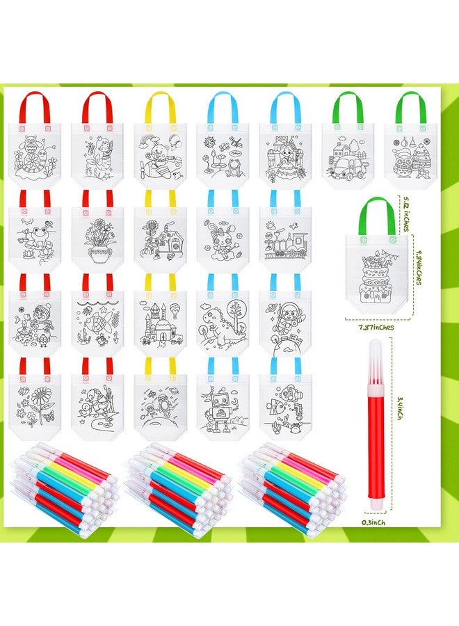 Chunful Cute Coloring Goodie Bags Reusable Cartoon Coloring Party Favor Tote Bags Non Woven Coloring Totes With Colorful Markers For Kids Birthday Art Party Favor Diy Crafts Supplies (48 Pieces)  - Image 3