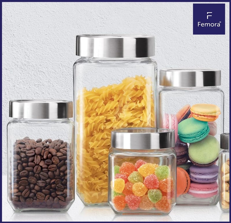 Femora Transperent Glass Jars for Kitchen| Kitchen Storage Jars| Glass Jars| 1 Year Warranty| Airtight| Jars for Snacks, Fry Food, Masala, Spice, Pickles, Cookies| 1150ml| Set of 4 - Image 2