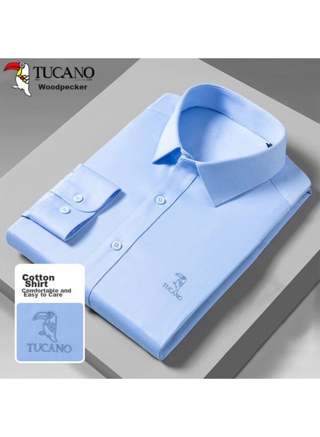 توكانو Tucano قميص رجالي، قميص طويل للربيع والخريف، كاجوال أعمال، لون صلب، مطرز، قابل للتنفس، ملابس رجالية متعددة الاستخدامات، B Light Blue، 2XL - Image 2