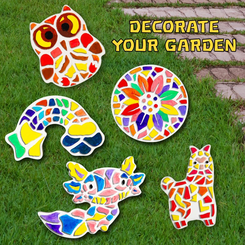 EggSun 8Pcs Stepping Stones Painting Craft Kit for Kids 4 8 6, DIY Garden Stones Outdoor Paint Your Own Ceramic Rainbow Arts and Crafts for Boys Girls Ages 4 7 9 10 12 Birthday Gifts - Image 2