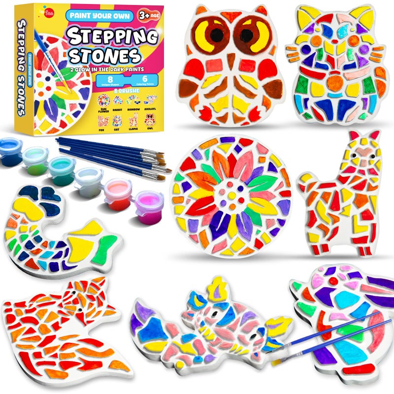 EggSun 8Pcs Stepping Stones Painting Craft Kit for Kids 4 8 6, DIY Garden Stones Outdoor Paint Your Own Ceramic Rainbow Arts and Crafts for Boys Girls Ages 4 7 9 10 12 Birthday Gifts - Image 1