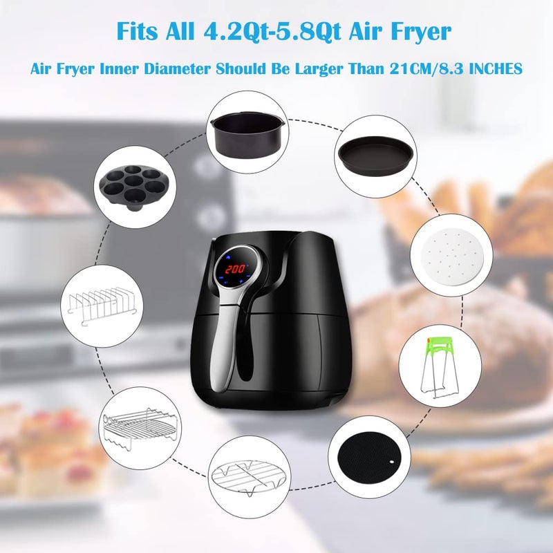 TINMIX Air Fryer Accessories Set of 7 with 8 Inch Egg Bites Mold, Pizza Pan, Cake Barrel, Skewer Rack, Silicone Mat for 3.5Qt-5.8Qt Phillips Nuwave Gowise Gourmia Ninja Dash Air Fryer - Image 4