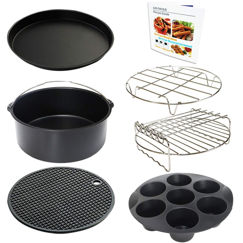 TINMIX Air Fryer Accessories Set of 7 with 8 Inch Egg Bites Mold, Pizza Pan, Cake Barrel, Skewer Rack, Silicone Mat for 3.5Qt-5.8Qt Phillips Nuwave Gowise Gourmia Ninja Dash Air Fryer - Image 1