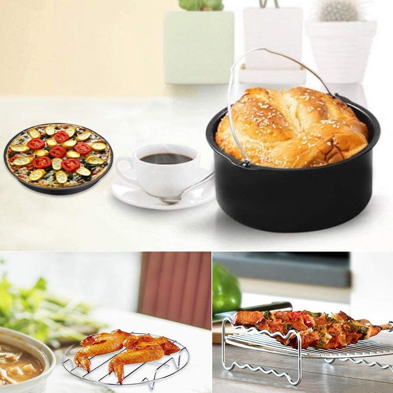 TINMIX Air Fryer Accessories Set of 7 with 8 Inch Egg Bites Mold, Pizza Pan, Cake Barrel, Skewer Rack, Silicone Mat for 3.5Qt-5.8Qt Phillips Nuwave Gowise Gourmia Ninja Dash Air Fryer - Image 5