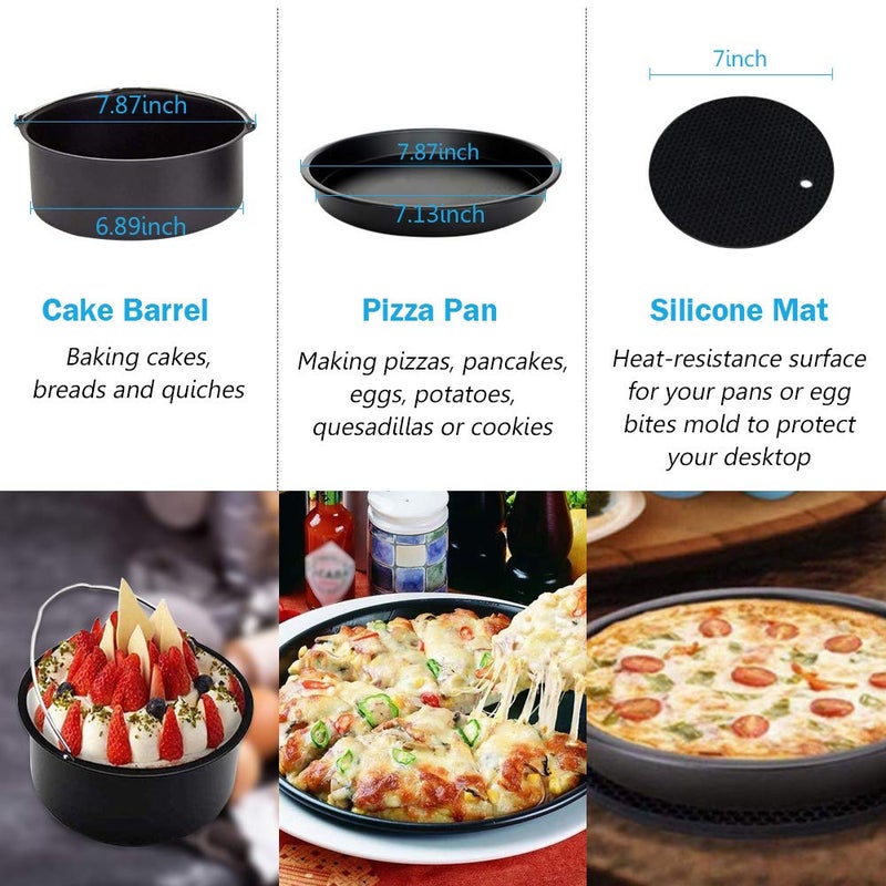TINMIX Air Fryer Accessories Set of 7 with 8 Inch Egg Bites Mold, Pizza Pan, Cake Barrel, Skewer Rack, Silicone Mat for 3.5Qt-5.8Qt Phillips Nuwave Gowise Gourmia Ninja Dash Air Fryer - Image 2