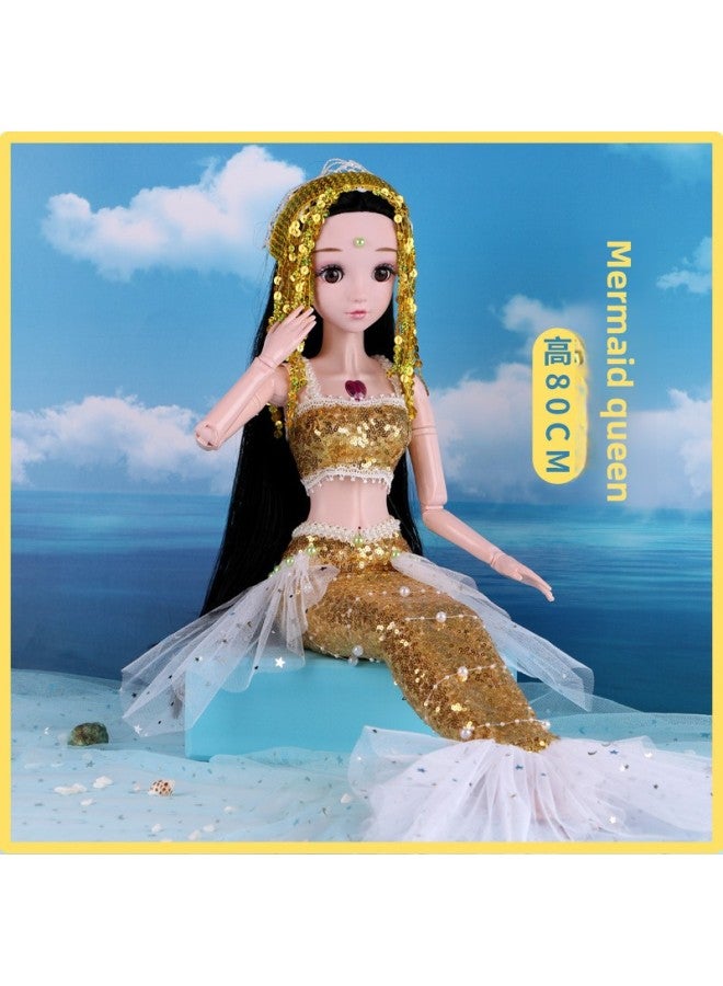 Processing Custom Cartoon Vinyl Doll Toy Set Color Box 80cm Doll Girl Toy Birthday Gift-Color:Mermaid Queen-Height:80cm Doll-blink Version + Change Gift Bag (simple) - Image 1