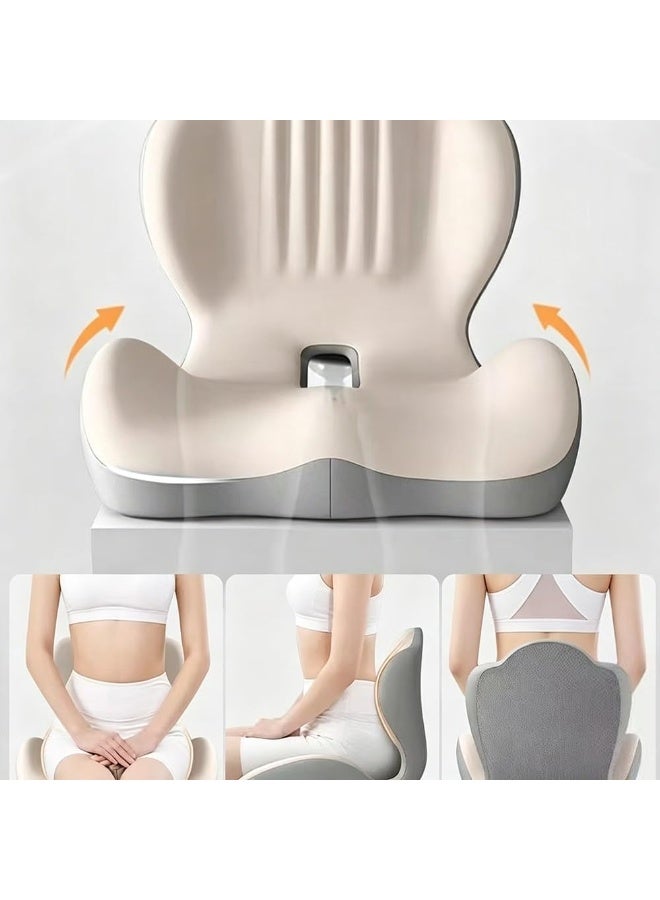 XICEN Lumbar Support Seat,Ergonomic Seat Cushion with Lumbar Support,Memory Foam L-Shaped Seat Cushion,for Office Chair, Car, Wheelchair,Tailbone& Sciatica Comfort,Coccyx Comfort (Beige) - Image 5
