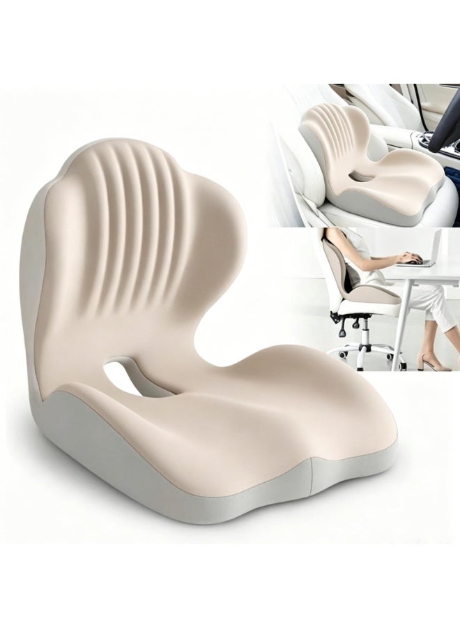 XICEN Lumbar Support Seat,Ergonomic Seat Cushion with Lumbar Support,Memory Foam L-Shaped Seat Cushion,for Office Chair, Car, Wheelchair,Tailbone& Sciatica Comfort,Coccyx Comfort (Beige) - Image 1