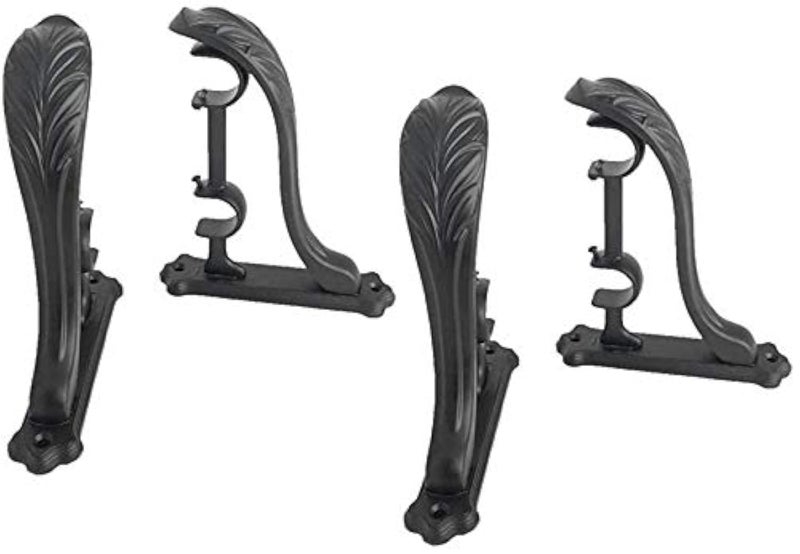 TEJATAN TEJATAN  Double Curtain Rod Brackets Vintage Design  Set of 4 2 Pairs Black 