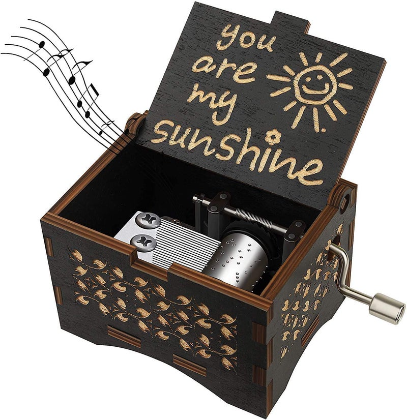 Dream Loom Wooden Music Box Hand Cranked Laser Engraved Small Musical Boxes for Kids Play You are My Sunshine Melody
