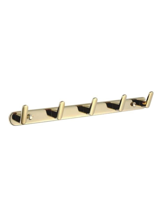 Gold Five Hook Rack for BBQ Utensils Coats Pots and Bathroom Towels