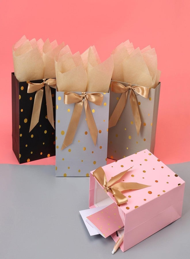 wishinside مجموعة من 4 أكياس هدايا متوسطة الحجم (10.6 بوصة) بمقابض، وبطاقة تهنئة، ومناديل ورقية، وملصقات، مناسبة للنساء والفتيات والرجال والأولاد والأطفال والمراهقين، لحفلات أعياد الميلاد، والتسوق، وحفلات الزفاف، وعيد الأم، بتصميم منقط برقائق ذهبية، 4 قطع - Image 2