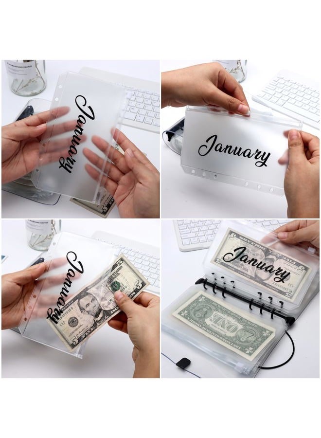 XiowDow A6 Binder Pockets 12 Black Cash Envelopes Frosted PVC Budget Envelope Monthly Money Organizer for A6 6 Rings Notebook Planner Inserts Office School Supplies - Image 5