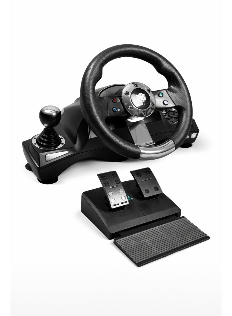 ASA SPEED A5A Racing Steering Wheel with Pedals – 270° Rotation, USB Driving Simulator for PC & Console Gaming - Image 1