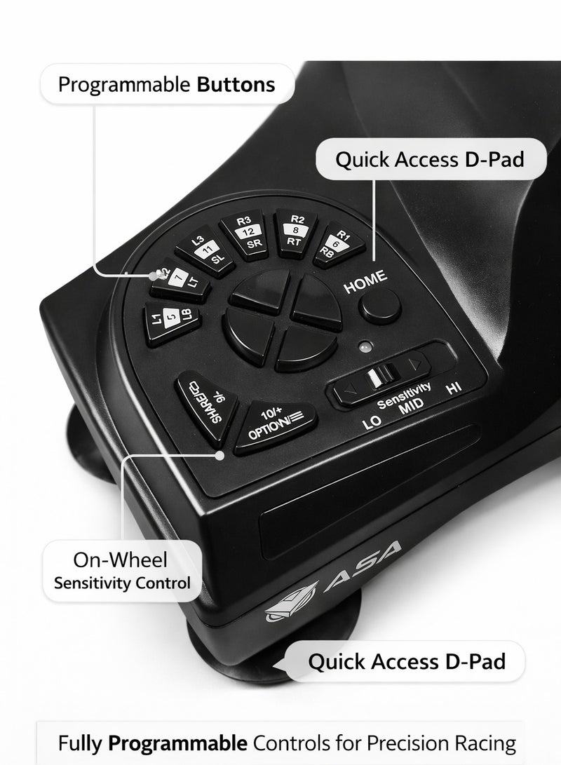 ASA SPEED A5A Racing Steering Wheel with Pedals – 270° Rotation, USB Driving Simulator for PC & Console Gaming - Image 3