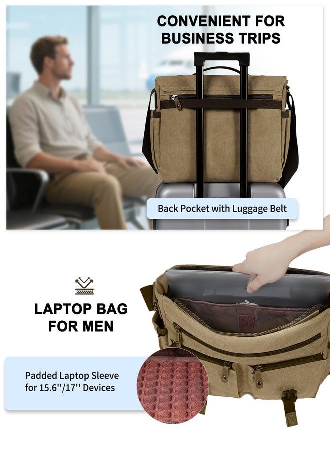 Kasqo Messenger Bag for Men, Vintage Water Resistant Canvas Satchel Briefcase 15.6 inch Laptop Shoulder Bag for Work Business School Khaki - Image 5