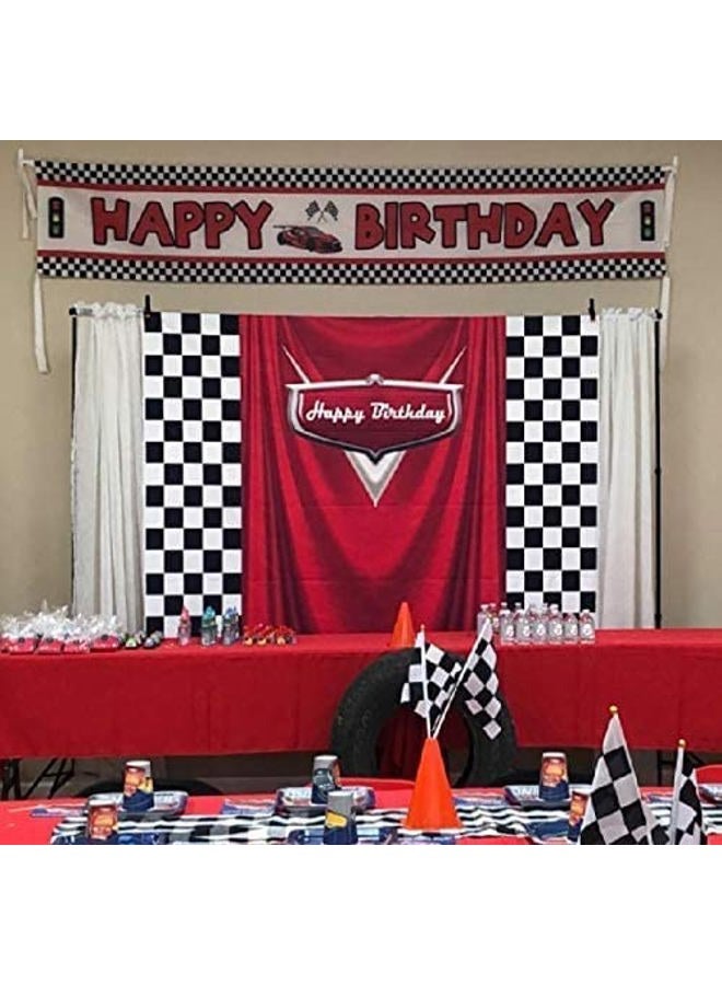 GYA 8x6ft Car Black White Grid Red Birthday Themed Backdrops Racing Flag Red Photo Backgrounds for Photography Happy Birthday Party Banner Photo Booth Props - Image 4