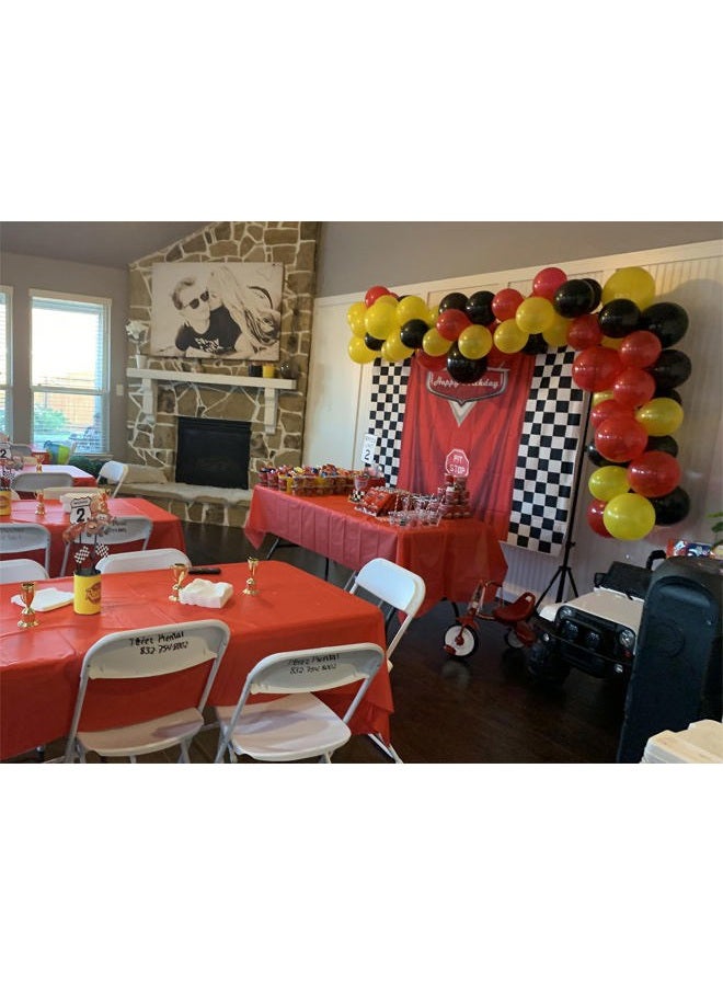 GYA 8x6ft Car Black White Grid Red Birthday Themed Backdrops Racing Flag Red Photo Backgrounds for Photography Happy Birthday Party Banner Photo Booth Props - Image 5