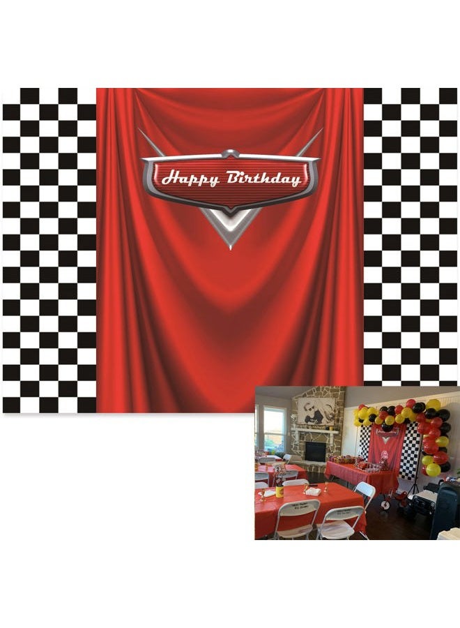 GYA 8x6ft Car Black White Grid Red Birthday Themed Backdrops Racing Flag Red Photo Backgrounds for Photography Happy Birthday Party Banner Photo Booth Props - Image 1