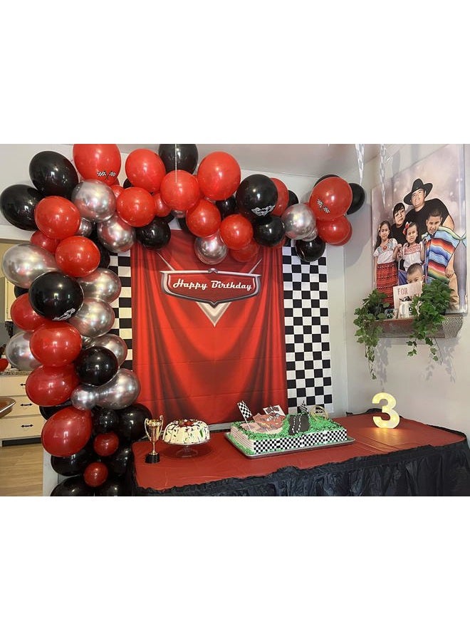 GYA 8x6ft Car Black White Grid Red Birthday Themed Backdrops Racing Flag Red Photo Backgrounds for Photography Happy Birthday Party Banner Photo Booth Props - Image 3