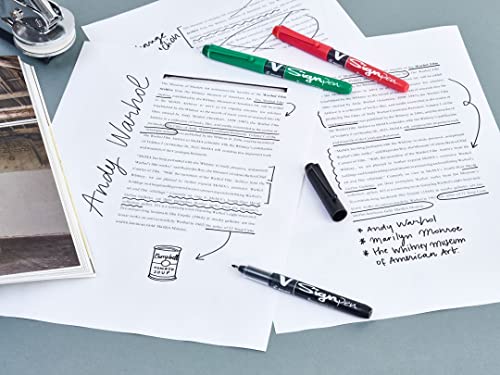 PILOT V Sign Pen - Fineliner Marker Pens - 2.0mm Nib Tip - 0.6mm Line Width - Teacher's Pack of 3 - Black, Blue & Green - Image 4