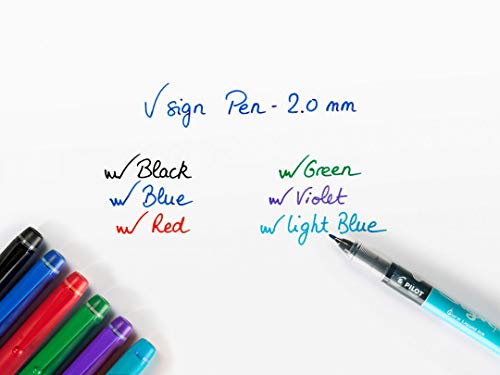 PILOT V Sign Pen - Fineliner Marker Pens - 2.0mm Nib Tip - 0.6mm Line Width - Teacher's Pack of 3 - Black, Blue & Green - Image 3
