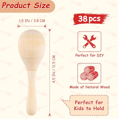 Morcheiong 19Pcs Wooden Maracas for Kids Fiesta Mexican Cinco De Mayo Party Favors Decorations Supplies with 12Pcs Multicolor Pens 1Pcs Drawstring Storage Bag - Image 5