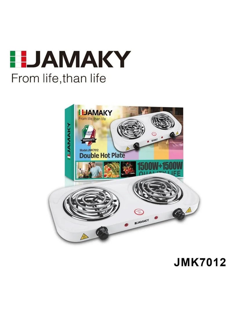 Jamaky Italy طبق تسخين مزدوج JMK7012 بتكنولوجيا إيطالية - 1500 وات+ 1500 وات  (أبيض) للاستخدام في المنتجعات الصيفية والفنادق والرحلات 