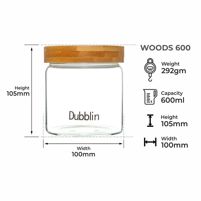DUBBLIN Borosilicate Glass Jar with airtight wooden Lid, kitchen storage jar container microwave safe - 600ml, 1 Pc, Transparent - Image 3