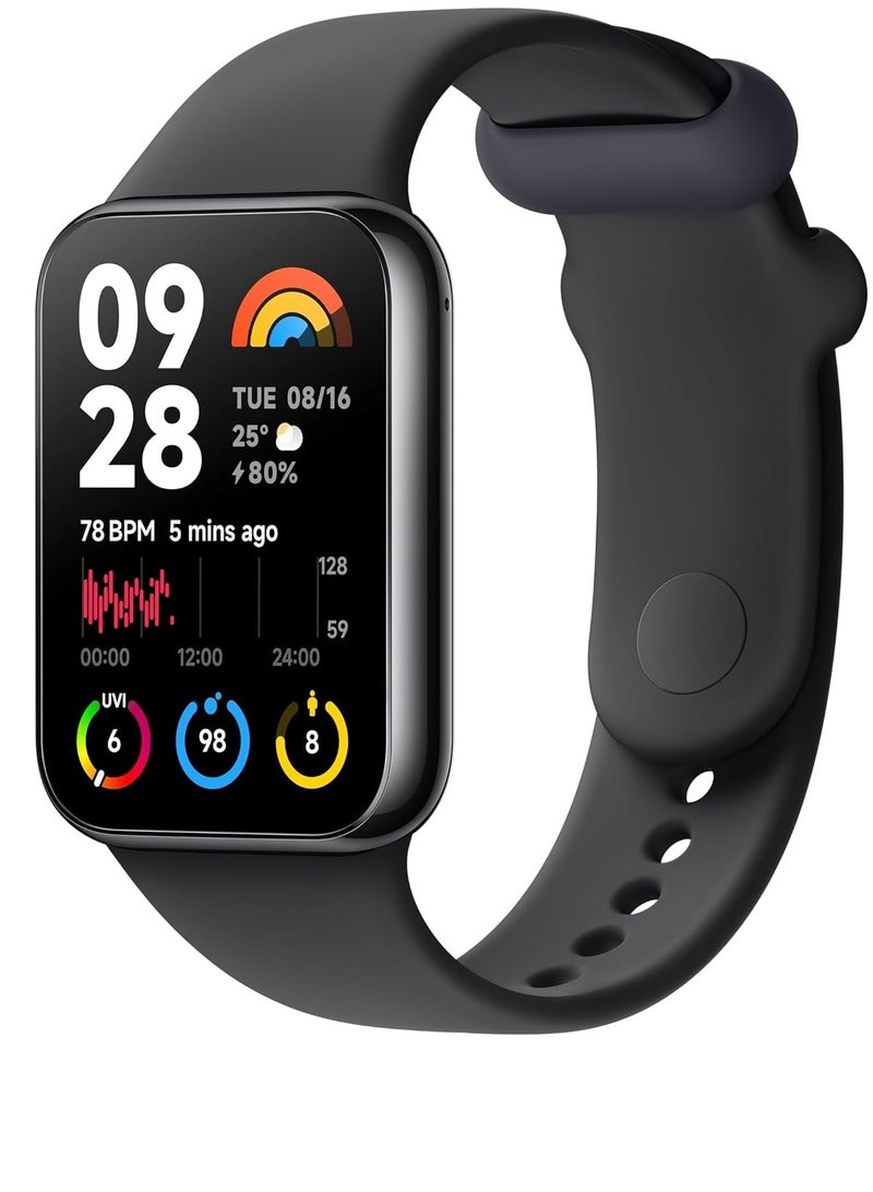 شاومي سماعة ذكية 8 برو، شاشة أموليد بحجم 1.74 بوصة، قياس مستوى الأكسجين في الدم، NFC، GPS، بلوتوث M2333B1 النسخة العالمية باللون الأسود - Image 1