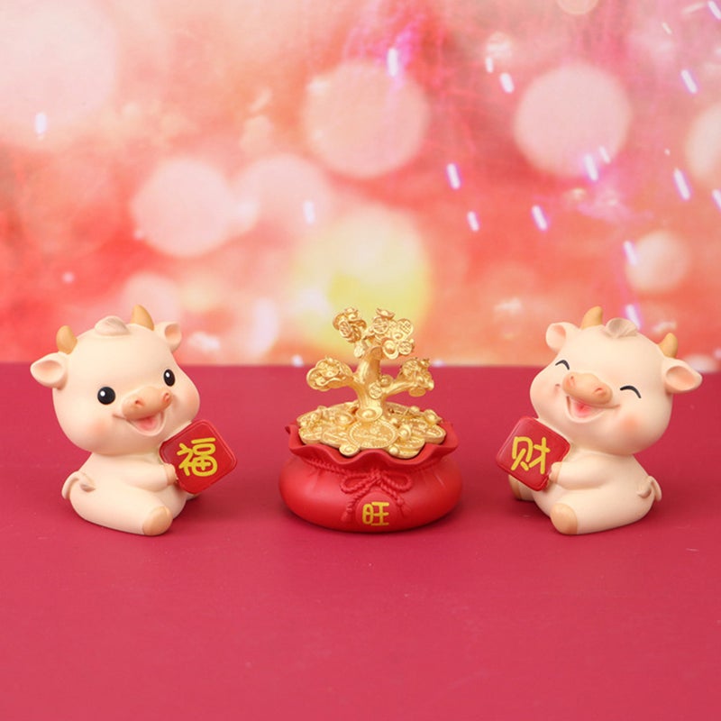 1pc Miniature Ox Ornament New Year Good Cattle Car Decor Cake Ornament - Image 2