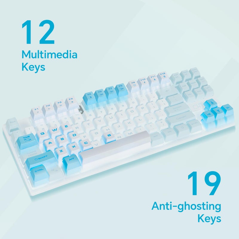 CHONCHOW Blue Keyboard and Mouse Combo, 87 Keys TKL USB Wired LED Light Up Backlit Keyboard, 800-3200 DPI RGB Mouse, Blue Mouse and Keyboard Combo for PS4 PS5 PC Laptop Mac Computers - Image 3