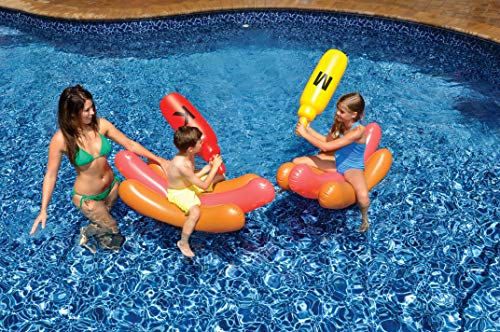 SWIMLINE Inflatable Joust Set Pool Battle Game with RideOn Floats Boppers Hotdog Ketchup Mustard Brown Red Yellow - Image 5